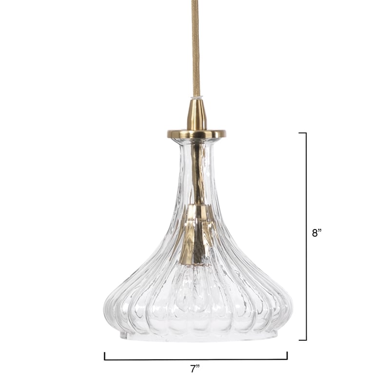 J&D Designs Co Isabella Carafe Modern Glass Pendant in Clear with Brass