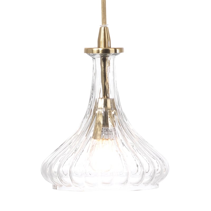 J&D Designs Co Isabella Carafe Modern Glass Pendant in Clear with Brass