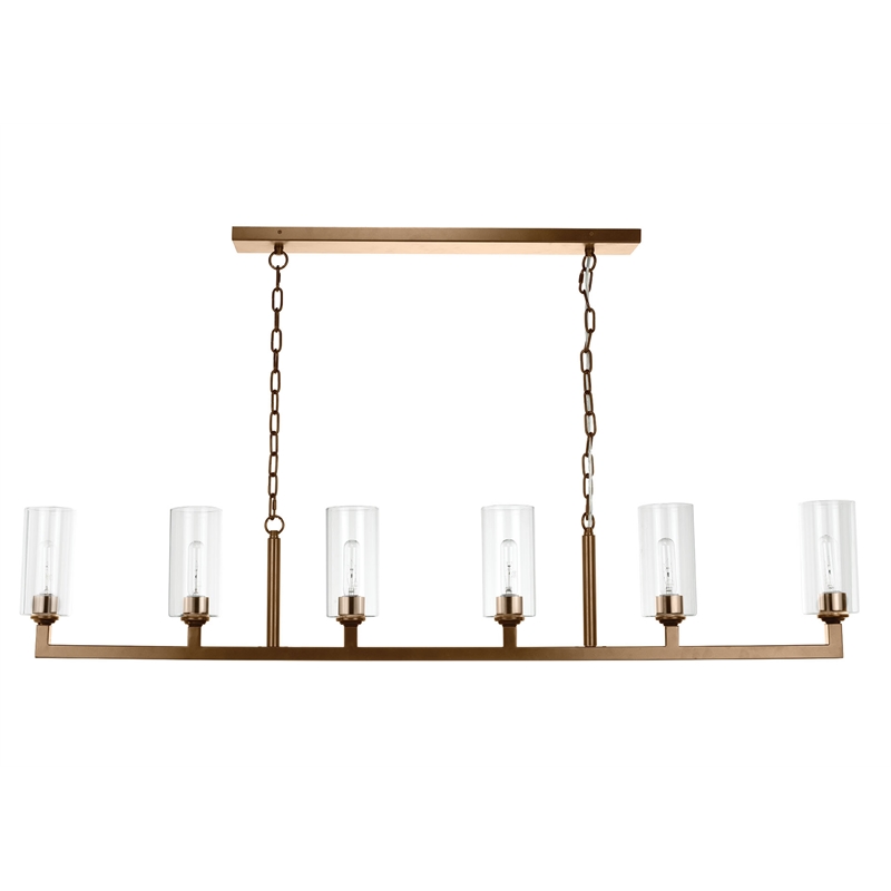 J&D Designs Co Linear 6-Light Modern Metal/Glass Chandelier in Antique Brass