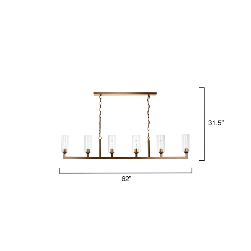 J&D Designs Co Linear 6-Light Modern Metal/Glass Chandelier in Antique Brass