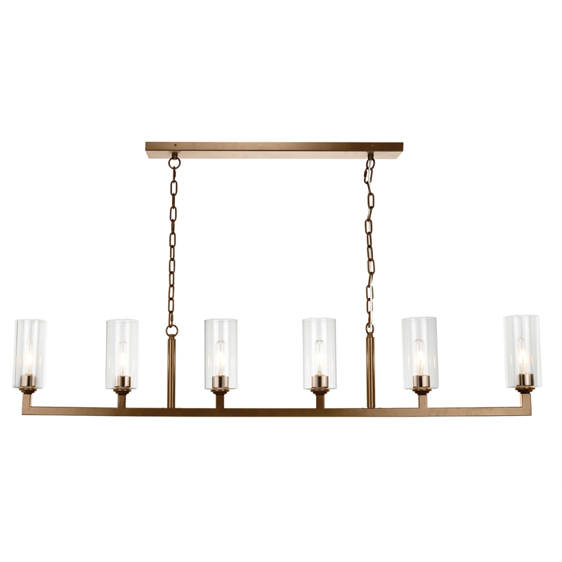 J&D Designs Co Linear 6-Light Modern Metal/Glass Chandelier in Antique Brass