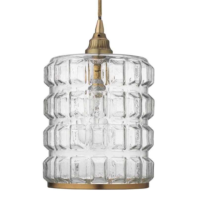 J&D Designs Co Madison Contemporary Glass Pendant in Clear/Antique Brass