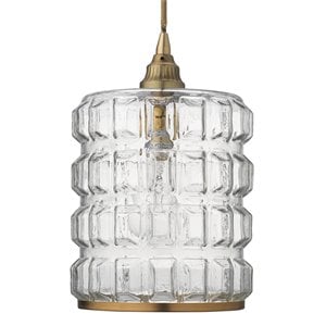 J&D Designs Co Madison Contemporary Glass Pendant in Clear/Antique Brass