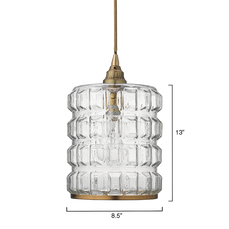 J&D Designs Co Madison Contemporary Glass Pendant in Clear/Antique Brass