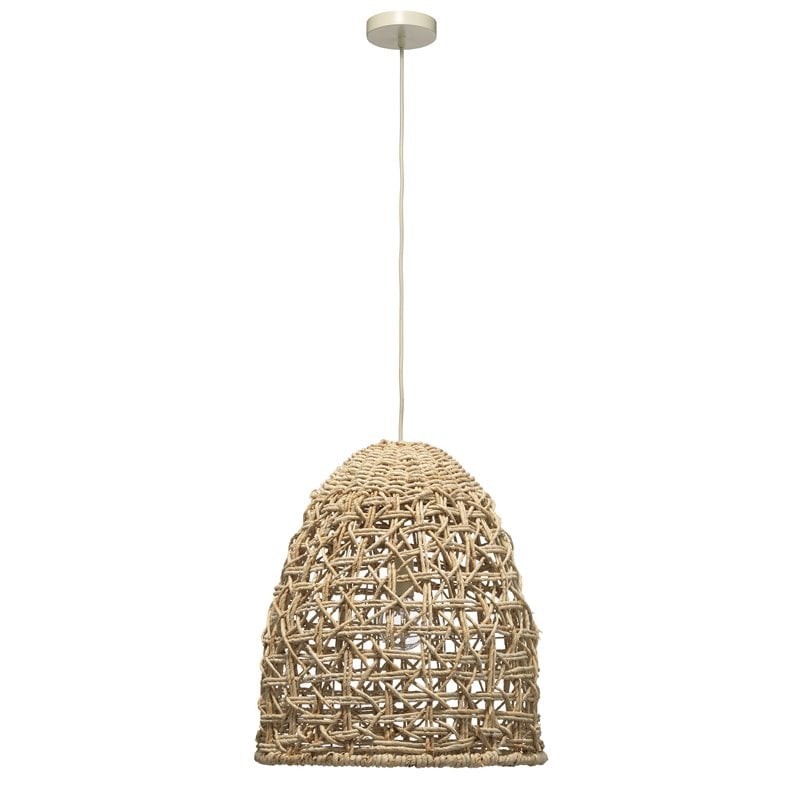 J&D Designs Co Netted Coastal Rattan/Rope Fabric Pendant in Natural Corn