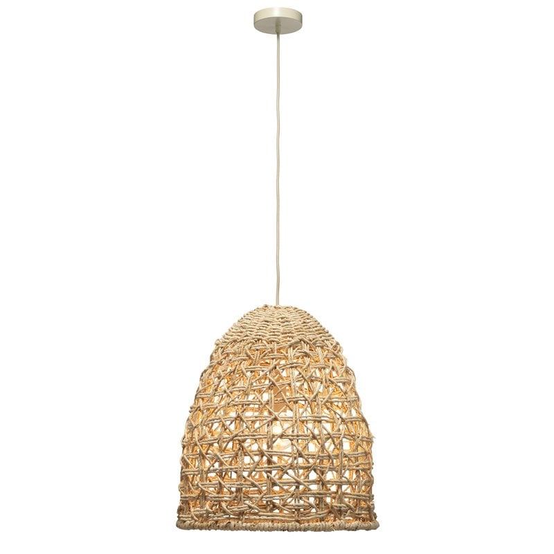 J&D Designs Co Netted Coastal Rattan/Rope Fabric Pendant in Natural Corn