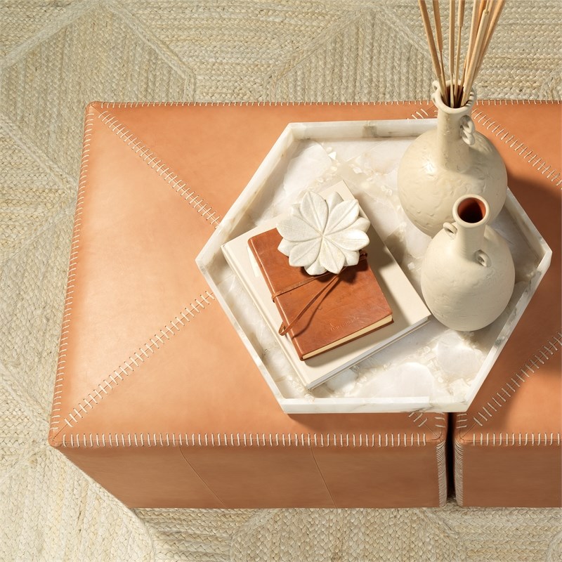 J&D Designs Co Antonia Large Contemporary Stone Tray in Alabaster Beige