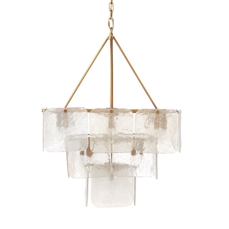 J&D Designs Co Perignon 3-Tier Iron Metal/Glass Chandelier in Antique Brass
