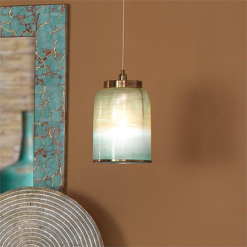 J&D Designs Co Vapor Medium Contemporary Glass Pendant in Aqua Blue/Brass