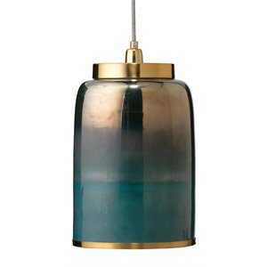 J&D Designs Co Vapor Medium Contemporary Glass Pendant in Aqua Blue/Brass