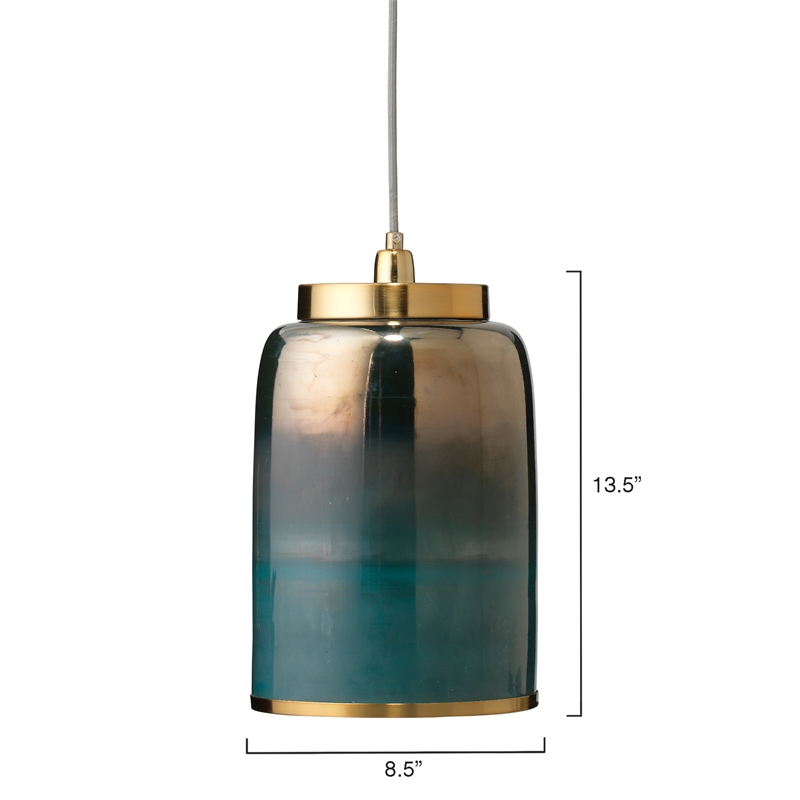 J&D Designs Co Vapor Medium Contemporary Glass Pendant in Aqua Blue/Brass