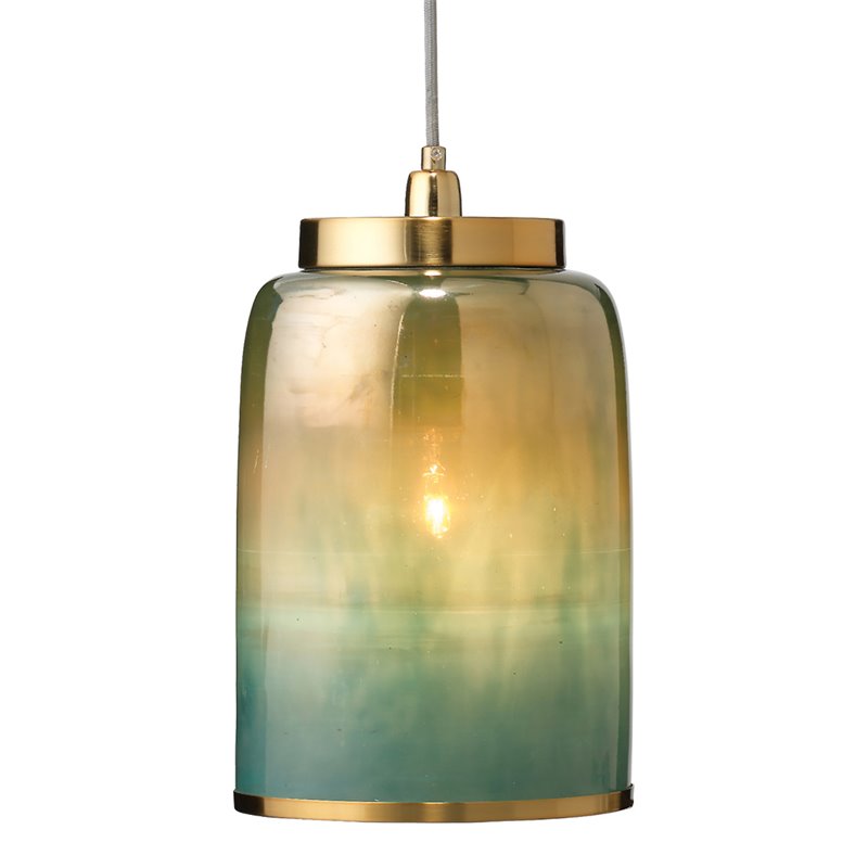 J&D Designs Co Vapor Medium Contemporary Glass Pendant in Aqua Blue/Brass