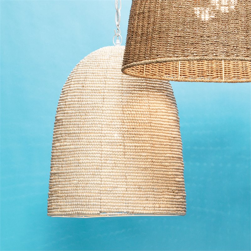 J&D Designs Co Waterfront Coastal Iron Mango Wood Pendant in White