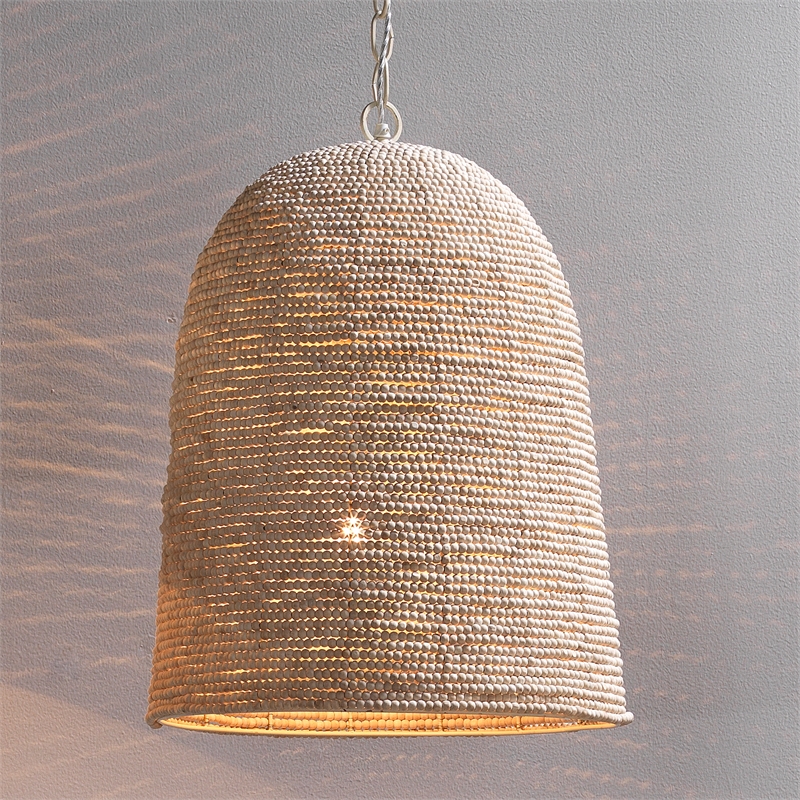 J&D Designs Co Waterfront Coastal Iron Mango Wood Pendant in White