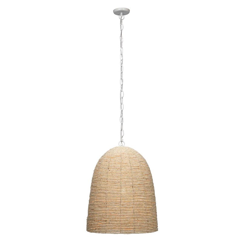 J&D Designs Co Waterfront Coastal Iron Mango Wood Pendant in White