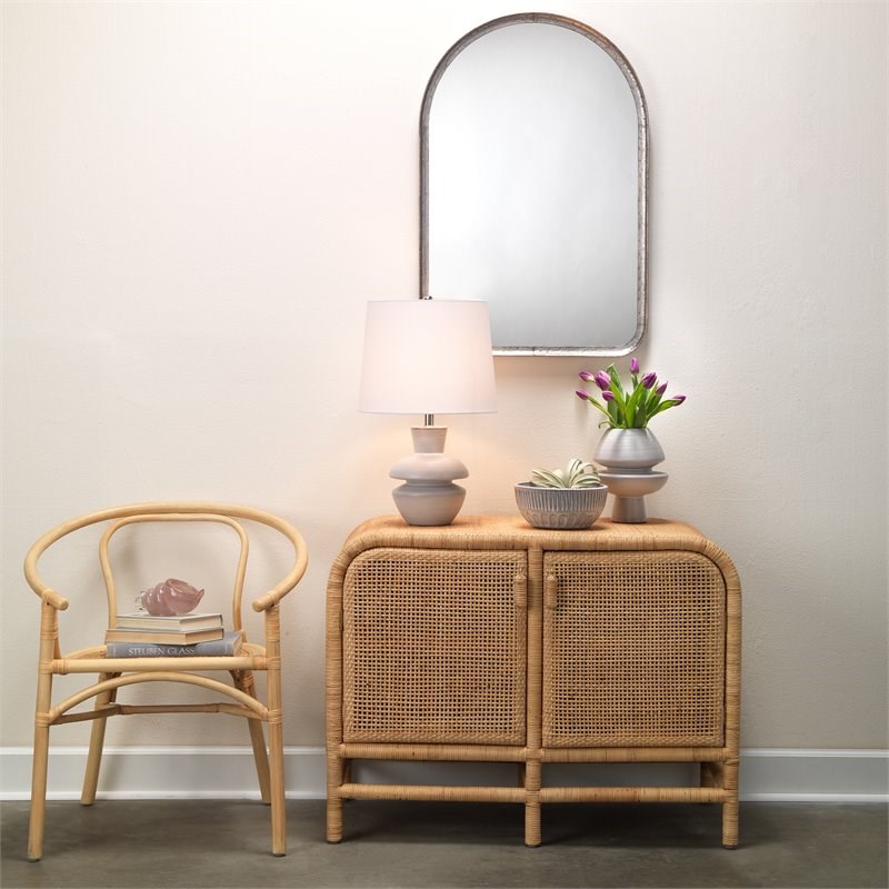 J&D Designs Co Arch Transitional Metal Mirror in Silver Gray Leaf