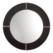 J&D Designs Co Round Cross Stitch Modern Leather Hide Mirror in Espresso/Brass