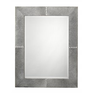 Jamie Young Co Cross Stitch Rectangle Leather Hide Mirror in Gray/White