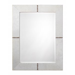 Jamie Young Co Cross Stitch Rectangle Leather Hide Mirror in White/Brown