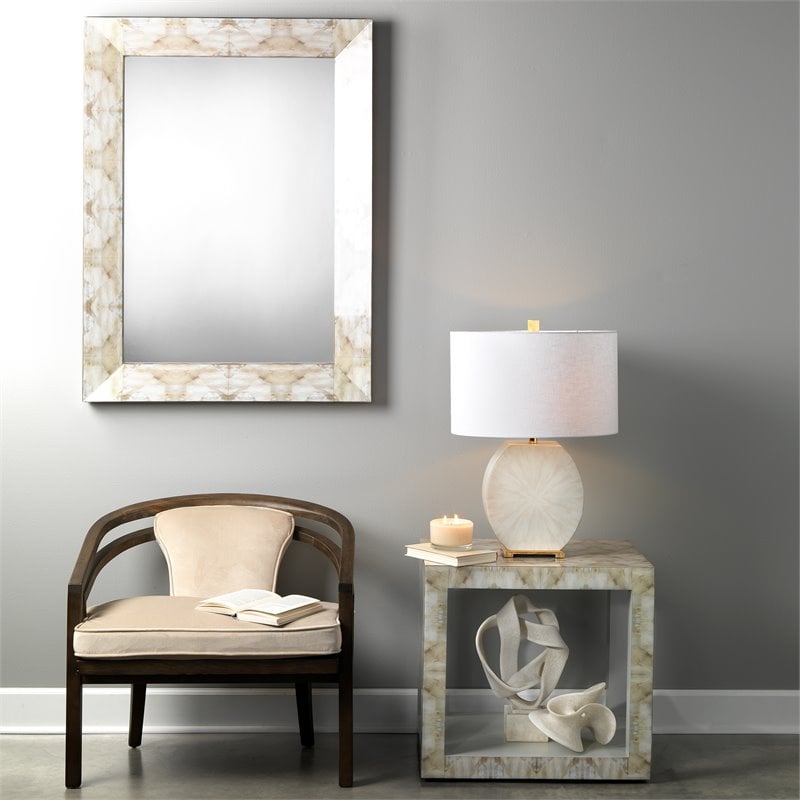 J&D Designs Co Fragment Rectangle Wood/Faux Horn Mirror in Gray/Beige