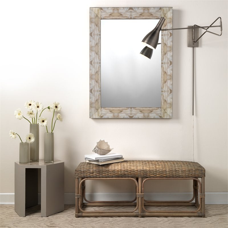 J&D Designs Co Fragment Rectangle Wood/Faux Horn Mirror in Gray/Beige