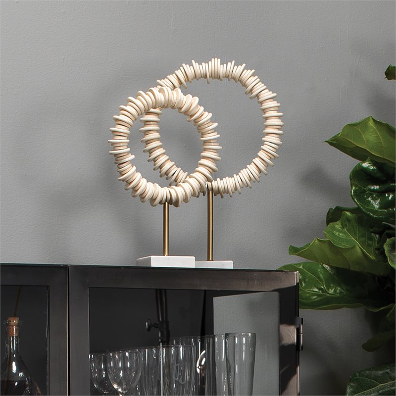 J&D Designs Co Arena Modern Marble Ring Sculptures in Cream (Set of 2)