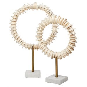 J&D Designs Co Arena Modern Marble Ring Sculptures in Cream (Set of 2)
