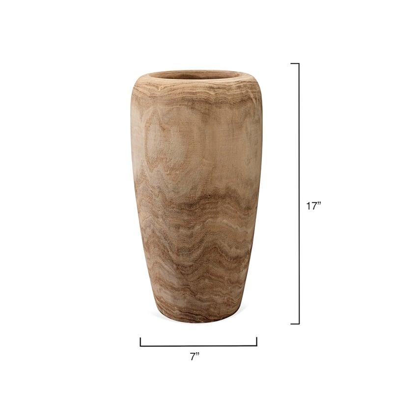 J&D Designs Co Ojai Small Transitional Wood Vase in Natural Finish