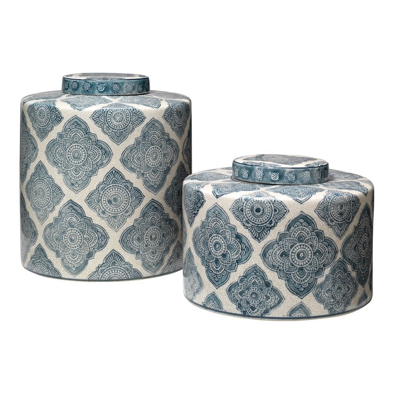J&D Designs Co Coastal Ceramic Oran Canisters in Blue/White (Set of 2)