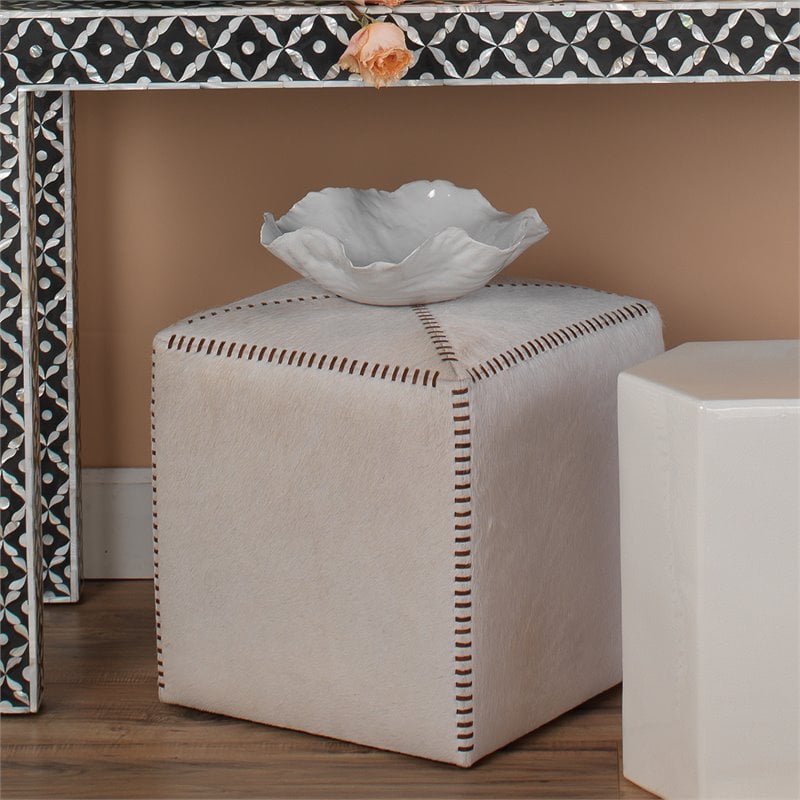 Jamie Young Co Large Modern Ceramic Peony Bowl in White Finish