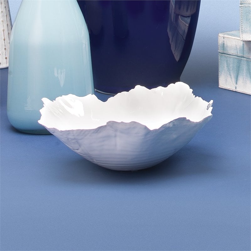Jamie Young Co Large Modern Ceramic Peony Bowl in White Finish