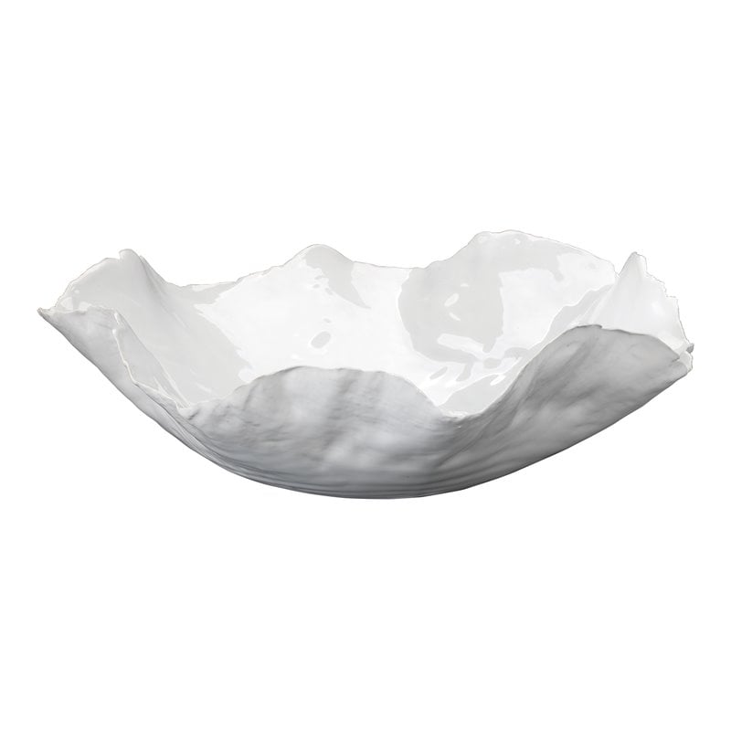 Jamie Young Co Large Modern Ceramic Peony Bowl in White Finish