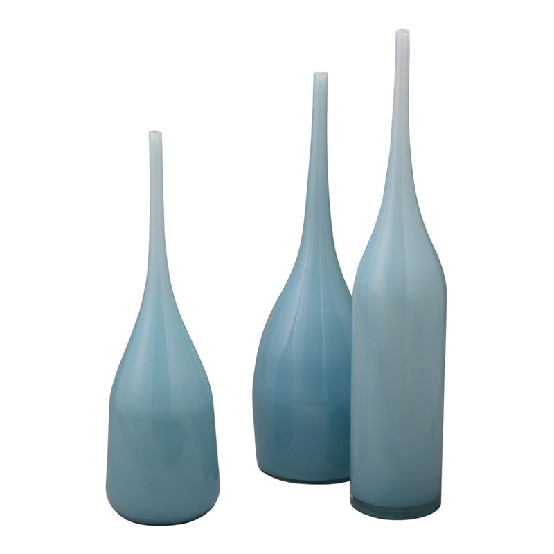 J&D Designs Co Pixie Contemporary Glass Decorative Vases in Blue (Set of 3)