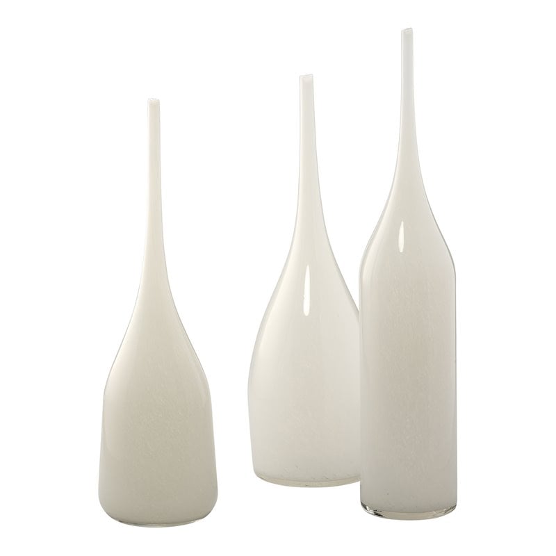 J&D Designs Co Pixie Contemporary Glass Decorative Vases in White (Set of 3)