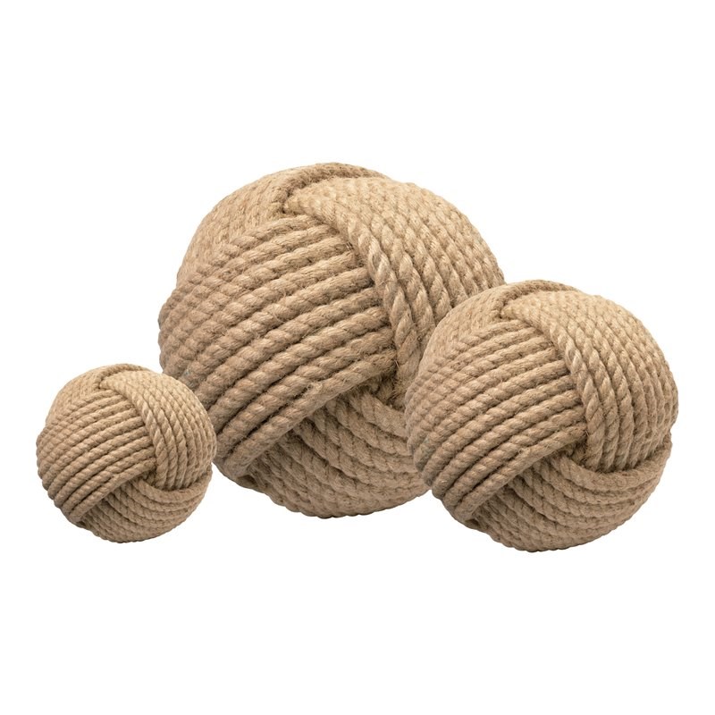J&D Designs Co Coastal Jute Fabric Balls in Brown (Set of 3)