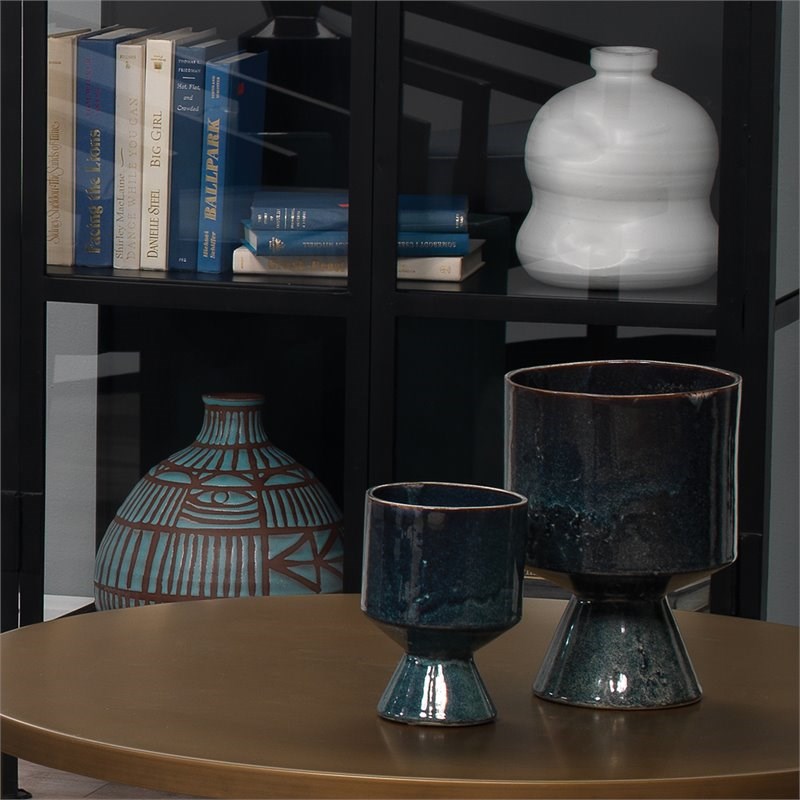 J&D Designs Co Modern Ceramic Berkeley Pots in Blue (Set of 3)