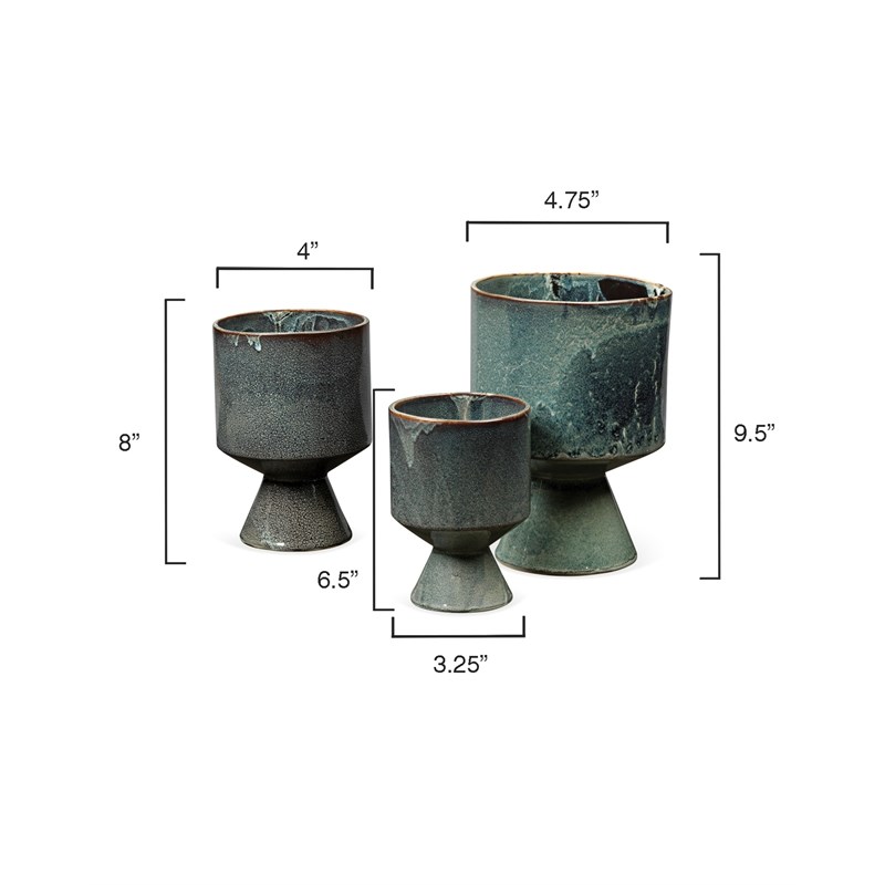 J&D Designs Co Modern Ceramic Berkeley Pots in Blue (Set of 3)