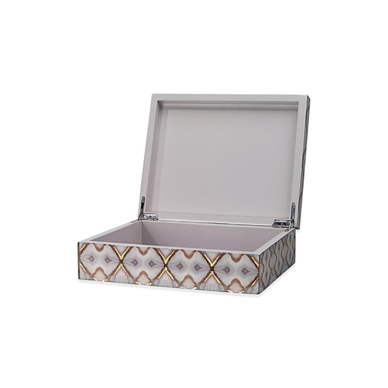 J&D Designs Co Kaleidoscope Transitional Wood Box in Brown/Light Gray/Blue