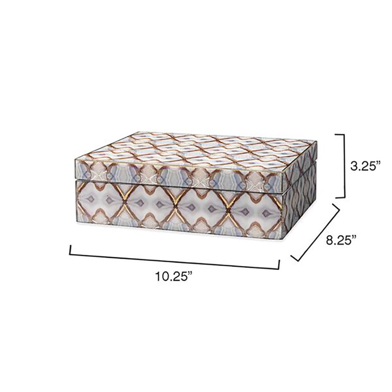 J&D Designs Co Kaleidoscope Transitional Wood Box in Brown/Light Gray/Blue