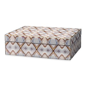 J&D Designs Co Kaleidoscope Transitional Wood Box in Brown/Light Gray/Blue