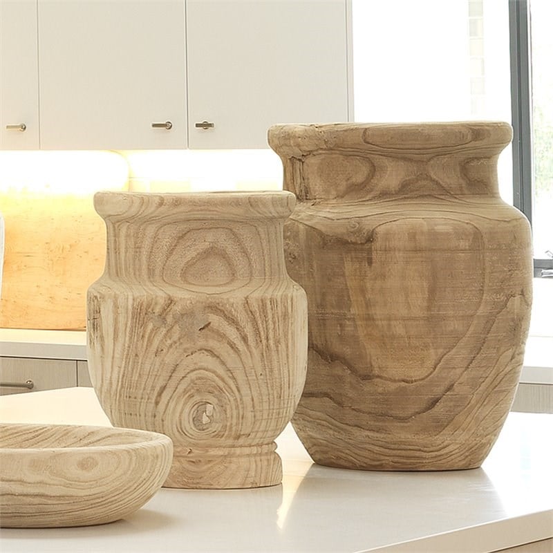 J&D Designs Co Laguna Coastal Wood Grain Pattern Vase in Natural