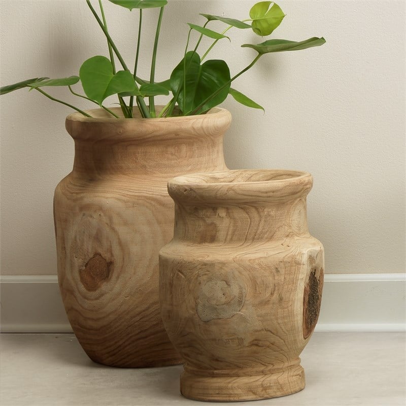 J&D Designs Co Laguna Coastal Wood Grain Pattern Vase in Natural