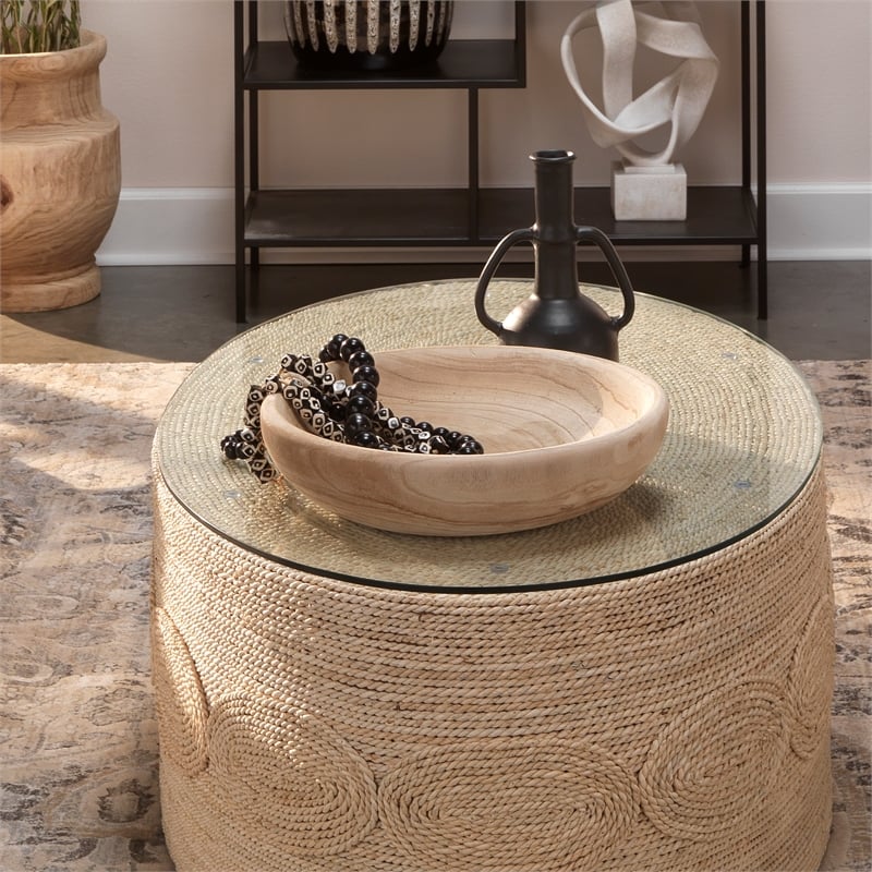J&D Designs Co Laurel Large Transitional Wood Bowl in Natural Finish