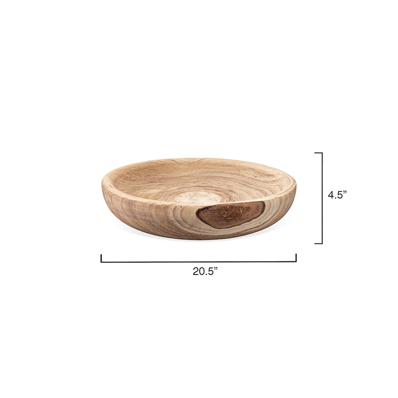 J&D Designs Co Laurel Large Transitional Wood Bowl in Natural Finish