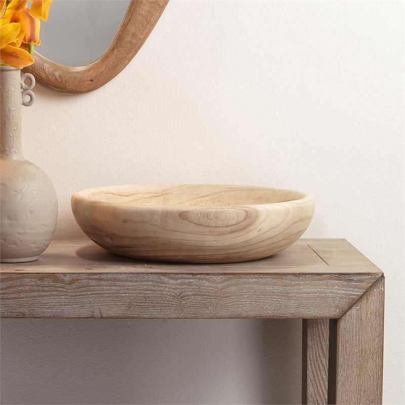 J&D Designs Co Laurel Small Transitional Wood Bowl in Natural Finish