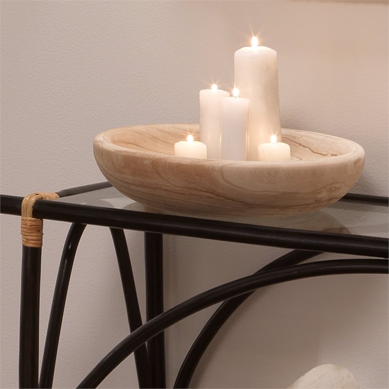 J&D Designs Co Laurel Small Transitional Wood Bowl in Natural Finish