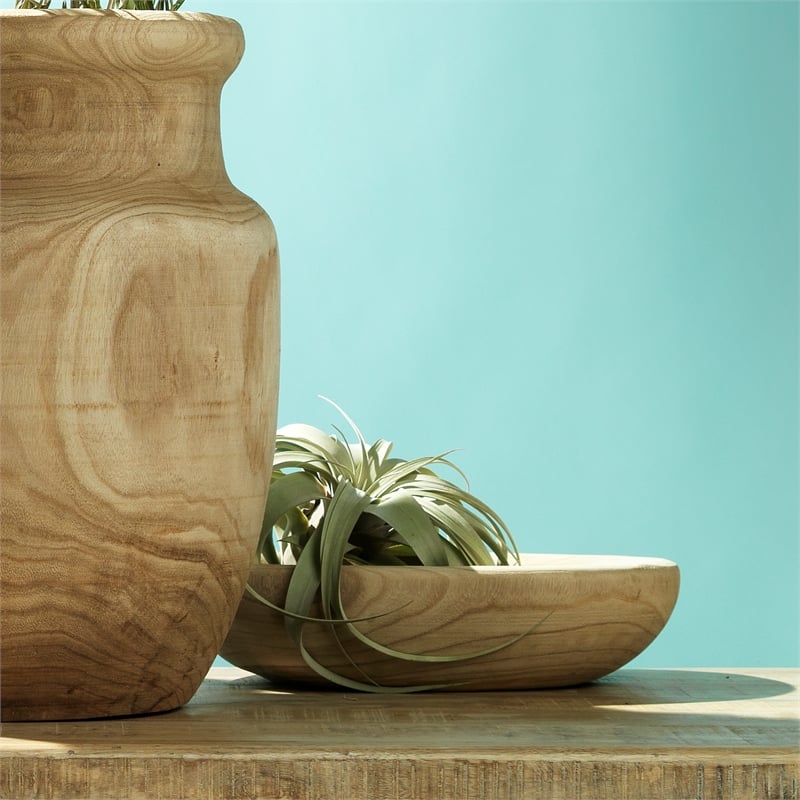 J&D Designs Co Laurel Small Transitional Wood Bowl in Natural Finish