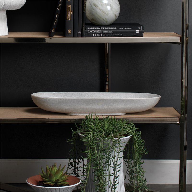 J&D Designs Co Long Oval Contemporary Marble Bowl in White Finish