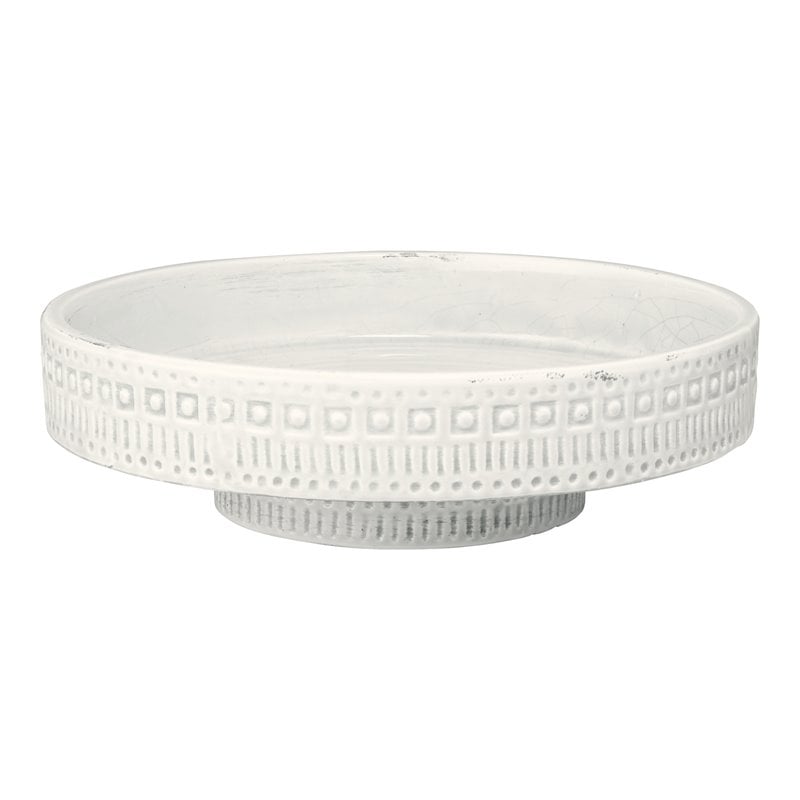 J&D Designs Co Geometric Patterns Coastal Ceramic Coco Pedestal Bowl in White