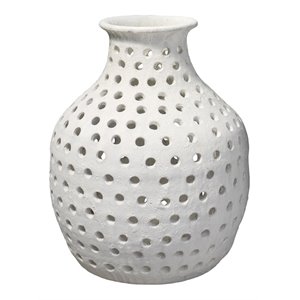 J&D Designs Co Small Coastal Ceramic Porous Vase in Matte White
